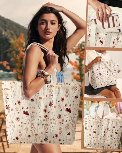 Miss Adola Large Tote Bag for Women - Canvas Tote Bag with Zipper Aesthetic Reusable Shoulder Bag for Gym, Travel, Work - style: Grow Flower