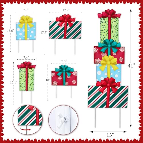Christmas Yard Sign Decorations Outdoor Boxes Yard Signs with Metal Stakes for Xmas Holiday Party Lawn Sign Garden Decor Outdoor Yard Signs - style: Gift box