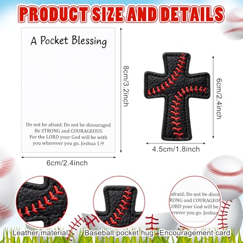 Hollowfly 12 Set Black Baseball A Pocket Blessing with Gift Cards and Organza Bags Cross Pockets Blessing Baseball Encouragement Gifts Christian Keepsake for Athletes Players Sports Lovers Team - style: Black Baseball Cross