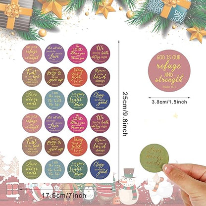 AnyDesign 600Pcs Christian Bible Verse Stickers 12 Styles Gold Foil Jesus Faith Stickers Inspirational Scripture Quotes Decals for Envelope Sealing Christmas 1.5 Inch - style: Boho Style