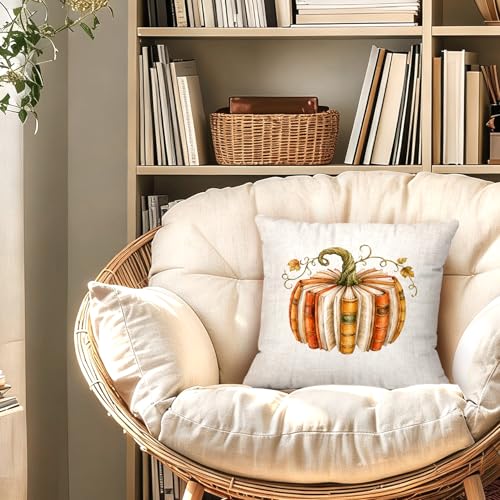 Rustic Fall Book Pumpkin Reading Room Throw Pillow Covers 18x18 - color: Book
