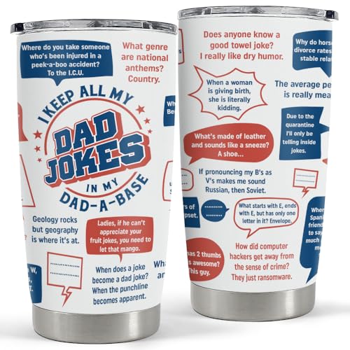 SANDJEST Dad Jokes Insulated Tumbler with Lid - 20oz Stainless Steel Mug for Father - Funny Coffee Cup for Travel Sport Office, Gift for Birthday Father’s Day - color: Dad 6