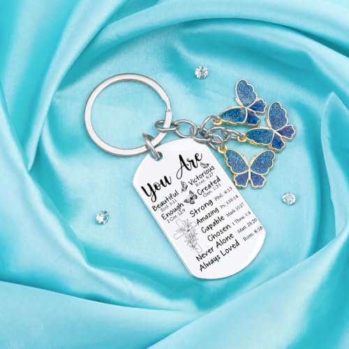 Christian Keychain for Women Bible Verse Gift Inspirational Butterfly Charm - color: Silver