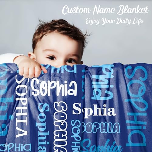 Custom Baby Blanket,Personalized Name Throw Blankets for Girls Boys Kids Baby Newborn Customized Gifts for Birthday Christmas - color: Design 01-navy
