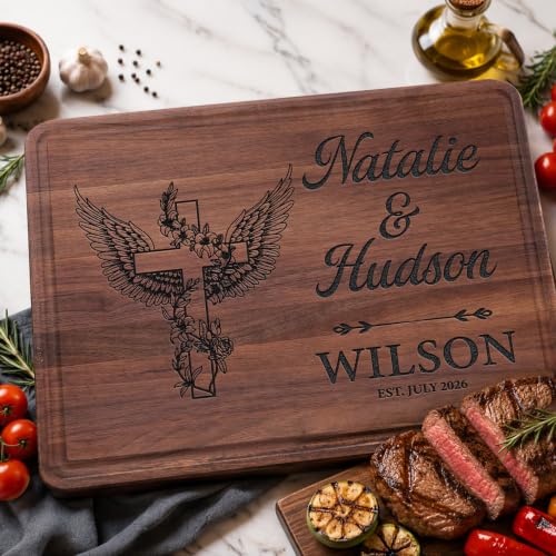 Personalized Christian Cutting Board, Custom Engraved Jesus Cross Gift with Family Name and Bible Verse, Religious Gift for Wedding, Anniversary, Housewarming