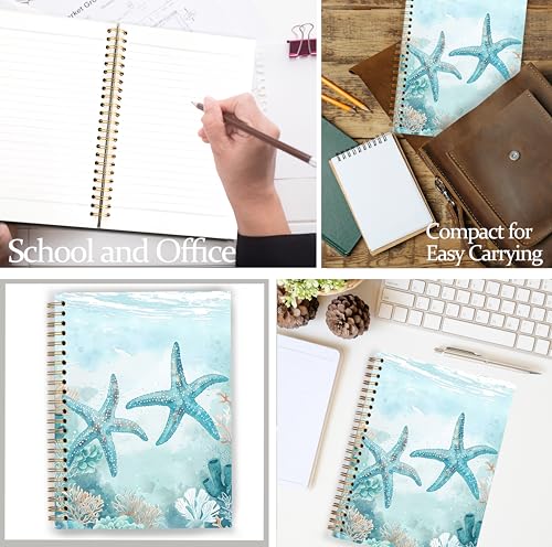GDJIEGBC Teal Starfish Ocean Beach Notebook, Nautical Coastal Journal for Women, Beach Themed Gifts, Marine Biology Gifts, Watercolor Starfish Marine Life Spiral Notebook Journal 5.5x8.3 - color: Color 04