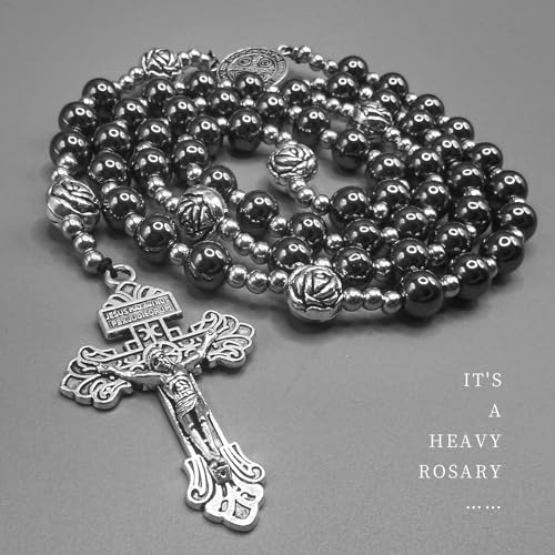 8mm Hematite rosary beads catholic for men and women