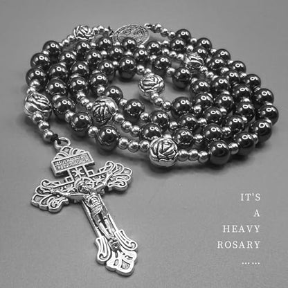 8mm Hematite rosary beads catholic for men and women
