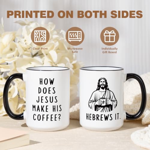 Funny Christian Gifts for Women Men – Jesus He Brews It Coffee Mug 15oz - size: 15 Ounces
