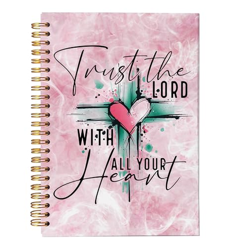VNWEK Pink Christian Cross Spiral Notebook Journal 5.5 x 8.3 Inch, Christian Gifts for Women, Trust the Lord with All Your Heart Bible Verse Religious Lined Hardcover Spiral Notebook - color: 28-XZ-bible-notebook