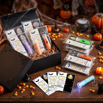24 Set Halloween Gifts Bulk Mini Flashlights with Card Party Favors - color: Halloween-24 Set