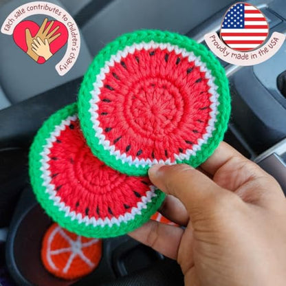 Cotton Crotchet Fruit Car Coaster Set (Summer Slice) - color: Melon Mood