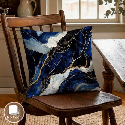 OBSEDE Blue Gold Marble Home Bless Throw Pillow Covers 18x18 in Set of 4 - color: Blue Marble With Faith Quotes, size: 18" x 18" (Pack of 4)