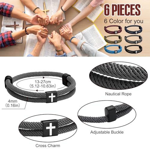 Landical 6 Pcs Cross Bracelet Men Adjustable Braided Rope - color: Deep Color