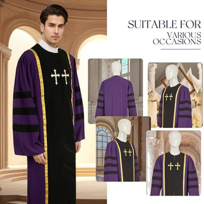 Men Priest Costume Pastor Gown Clergy Pulpit Robes Halloween - color: Purple, size: Small