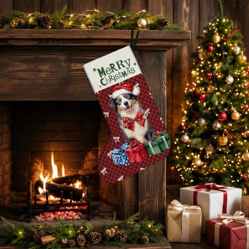Australian Shepherd Red Buffalo Plaid Christmas Stockings 16 Inch - color: Christmas10