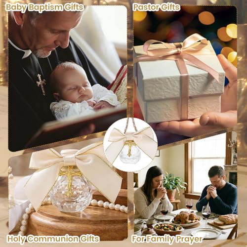 12 Sets Holy Water Bottles Baptism Favors for Guests 10ml Glass Holy Water Container with Cross, First Communion Gifts Empty Container for Communion Christian Church Wedding Baptism Gifts (Round) - color: Style 2