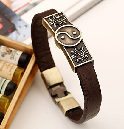 Men Punk Alloy Leather Bracelet Cross Bracelet Bangle Wristband - color: Taiji3