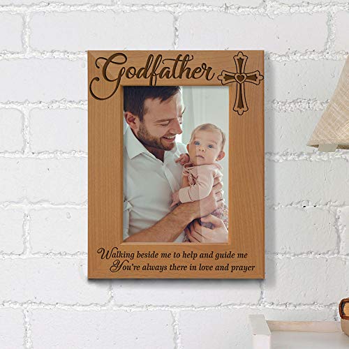 KATE POSH - Godfather Engraved Natural Wood Picture Frame, Cross Decor, Baptism Gifts, Religious Catholic Gifts (4" x 6" Vertical) - size: 4x6 Vertical (Godfather)