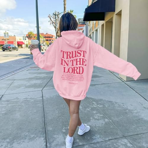 Tuislay Trust In The Lord Hoodie Christian Sweatshirts Women - color: Pink-pink Print, size: Medium
