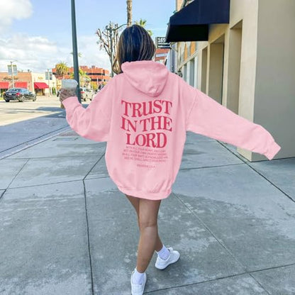 Tuislay Trust In The Lord Hoodie Christian Sweatshirts Women - color: Pink-pink Print, size: Medium
