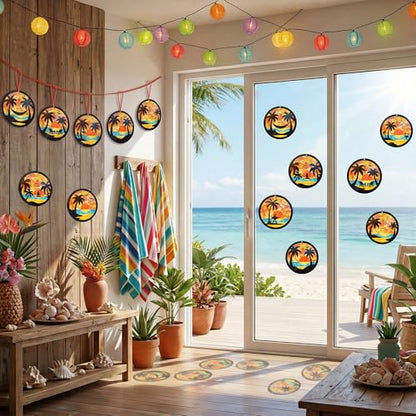 Renbuzhu 48PCS Summer Crafts: Paper Tropical Palm Tree Suncatchers DIY Kits, Window Stained Glass Effect Art Supplies for Hawaiian Luau Tiki Beach Party Favors - style: palm tree
