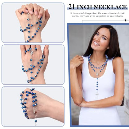 ROCEEI 12/24 Set Catholic Rosary Beads Necklace Bulk - color: Blue