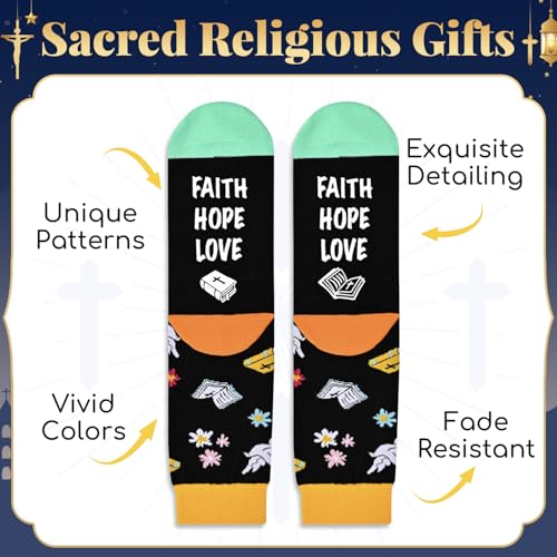 HAPPYPOP Christian Gifts - Religious Bible Socks, Faith Gifts Women Christian Easter Socks - color: Faith Hope Love Black