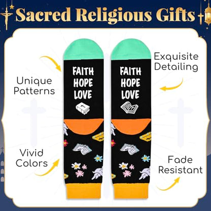 HAPPYPOP Christian Gifts - Religious Bible Socks, Faith Gifts Women Christian Easter Socks - color: Faith Hope Love Black