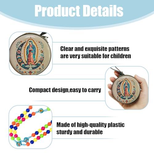 Rosary Beads Rosarios Catolicos, Colorful Plastic with Blue and Red Pendant Crosses, Pocket for Women with Rosary Box, Baptism Easter Gifts - color: Blue, style: F
