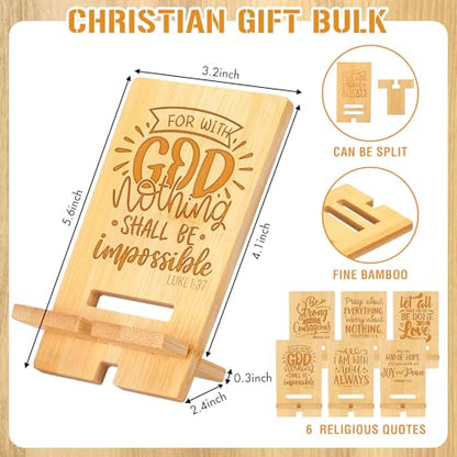 Novabright 24 Pcs Christian Bible Verse Bamboo Phone Stand, Natural - style: Natural