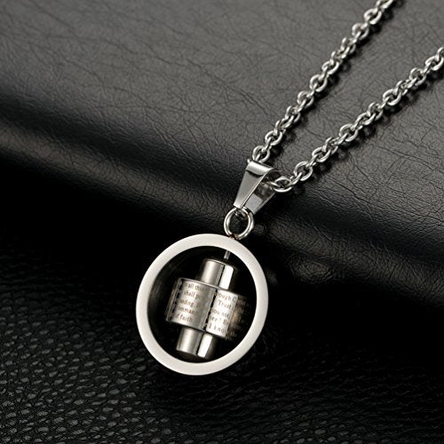 Stainless Steel Bible Verse Christian Lord's Prayer Cross Spinner Charm Pendant Necklace for Men - color: Silver