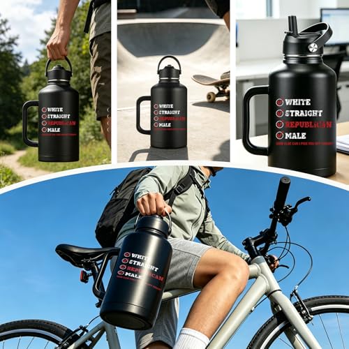 Fathers Day Dad Gifts - Funny Gifts for Men 64 oz Water Bottle with Handle, Political Gift for Proud Republicans Mug Republican Patriotic Gift For Dad Father Grandpa Political Black Tumbler - color: Black