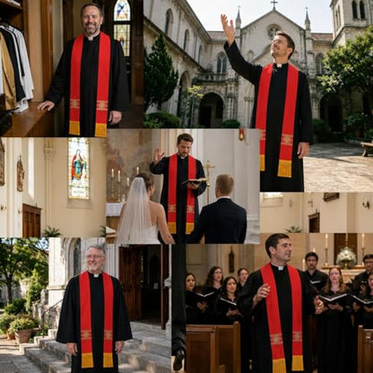 FAD-4U Catholic Clergy Stole with Embroidery Stole Priest Mass Stole Pastor Stole - color: Red