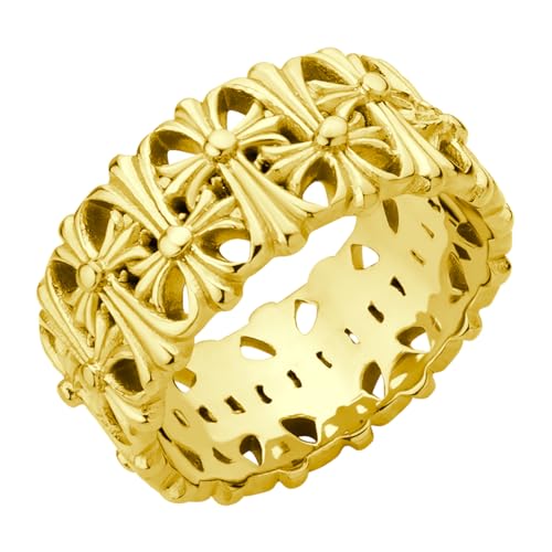555Jewelry Stainless Steel Rings Men 10MM Cross Rings for Men Chrome Hearts Ring Wedding Band Vintage Retro Gothic Biker Christian Rings for Men US Size 7-13