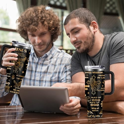 Christian Man Of God Tumbler for Men Jesus Religious Stainless Steel Insulated Coffee Cup God Mug 40oz with Handle and Straw Keeps Drinks Cold & Hot - color: Christian/Goose