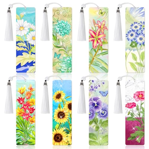 8 Pieces Christian Bible Verse Diamond Art Bookmarks 5d Christian Beaded Bookmark Acrylic Tassel Bookmark for DIY Making Beginners Adults Arts Craft Supplies (Floral-1) - color: Floral-1