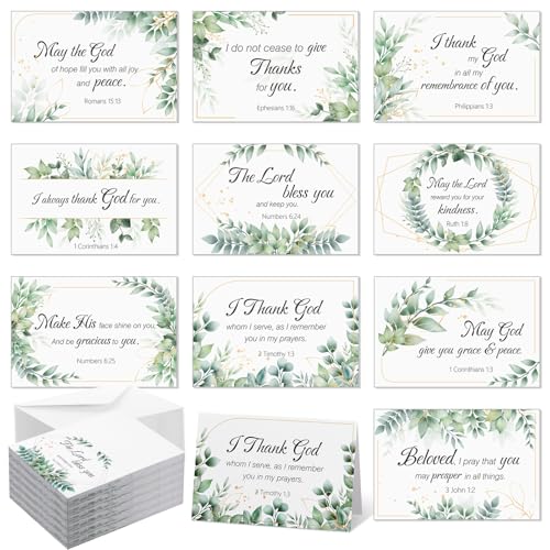 Motiskyy 100 Pack Religious Thank You Cards Bulk 4x6 Inch Christian Appreciation Card with Envelopes Stickers 10 Design Assortment with Scripture Blessings Inspirational Bible Verse(Leaf)