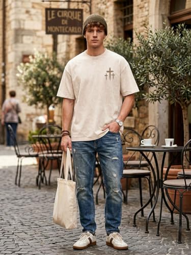 Eatbook Christian Shirts for Men Women Jesus Faith Oversized Acid Wash Tops - color: Apricot God, size: Large