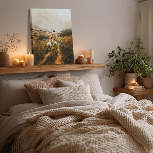 Jesus Leaves the 99 Sheep Canvas Wall Art Jesus and Lamb Painting Wall Decor Picture The Lost Sheep Posters Prints Christian Baptism gifts for Living Room Bedroom Prayer Home Decor 24x36 In canvas - color: Jesus03, size: 24"L x 36"W
