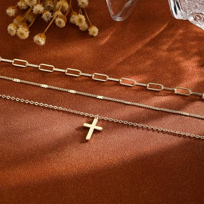 Cross Necklace for Women 14K Gold Silver Plated Small Cross Necklace Dainty Cross Pendant Choker Simple Trendy Cute Sideway Cross Charm Chain Necklaces for Women Trendy Christian Baptism Religious Faith Jewelry Gifts - size: Gold-114