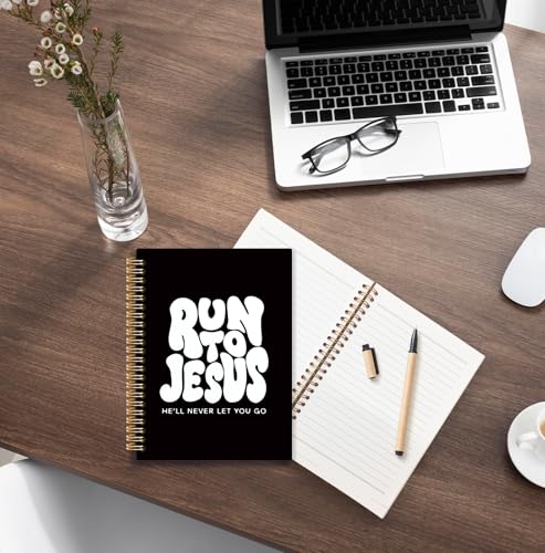 Black and White Christian Spiral Notebook, Run to Jesus Bible Verse Journal, Religious Scripture Journals for Writing, Bible Notebooks for Note Taking, Church Notes Journal, 5.5x8.3 Inch - color: God-Black and White