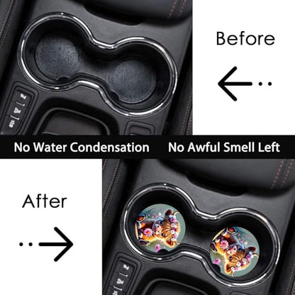 2 Pack Highland Cow Floral Car Cup Holder Coasters Universal Neoprene Mat - color: Cow Baby