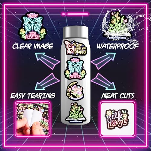 50 Pcs Neon Motivational Quotes Water Bottle Sticker for Adults, Inspirational Colorful Positive Vinyl Laptop Decals, Phone Case Guitar Skateboard Luggage Decoration - color: Inspirational-pvc-167kshr