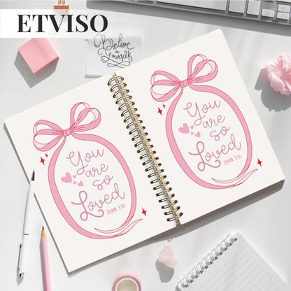Pink Coquette Bow Ribbon Christian Notebook, John 3:16 Bible Journaling, Religious Prayer Journal for Woman, Church Notes Notebook, Scripture Hardcover Spiral Notebooks 5.5x8.3 Inch - color: 05-Bible(05)