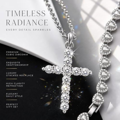 LOKOZ Cross Necklace for Women, Tennis Necklace, Gifts for Women - color: Layered Necklace - Cross 1 - Silver