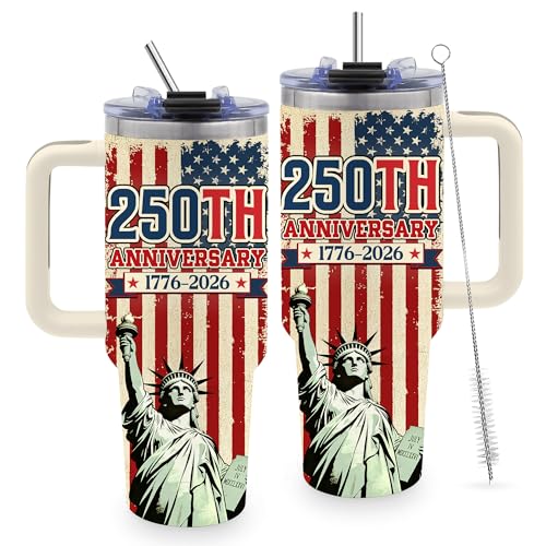250th Anniversary America Commemorative 40oz Tumbler With Handle - color: 250th-White