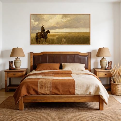 Aurlan Western Cowboy Framed Canvas Wall Art 40x20 Inch - color: Western Cowboy, size: 40"L x 20"W
