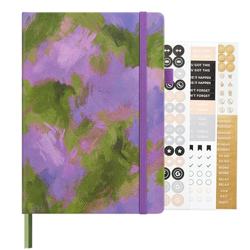 &And Per Se Dotted Journal Notebook, A5 Hardcover Aesthetic Dotted Notebook – 160 Pages 100gsm Thick Dot Grid Paper, 3 Sticker Sheets – Gift-Ready Journaling Kit for Women (Lavender Grove) - color: i.Lavender Grove, style: Dotted with Pattern