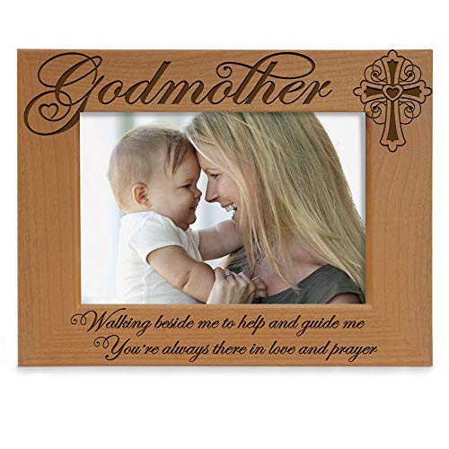 KATE POSH - Godmother Engraved Natural Wood Picture Frame, Cross Decor, Godmother Gift from Godchild, Baptism Gifts, Religious Catholic Gifts, Thank You Gifts (5" x 7" Horizontal) - size: 5x7 Horizontal (Godmother)